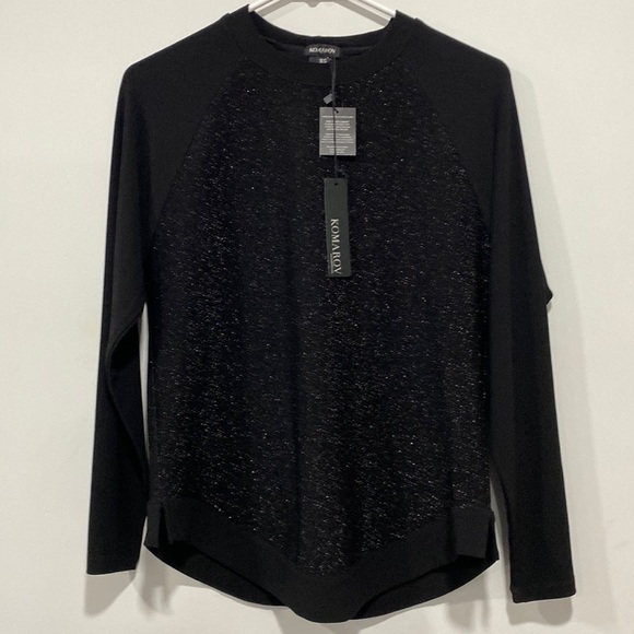 Komarov Tops - Women’s Glitter Back Zip Up Long Sleeve Blouse - Komarov Black Size XS